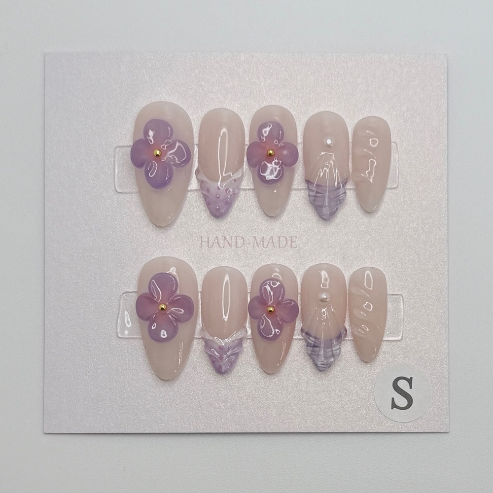 Purple Seashell 3D Press On Nails
